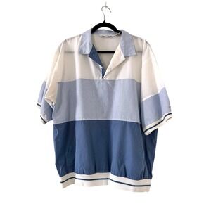 Pierre Cardin Vintage Mens XL Colorblock Polo Shirt Blue White Striped Pockets